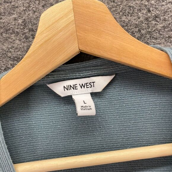 Nine West Blouse Women L Large Blue Crew Neck Long Sleeve Pullover Rayon Casual - Picture 5 of 9